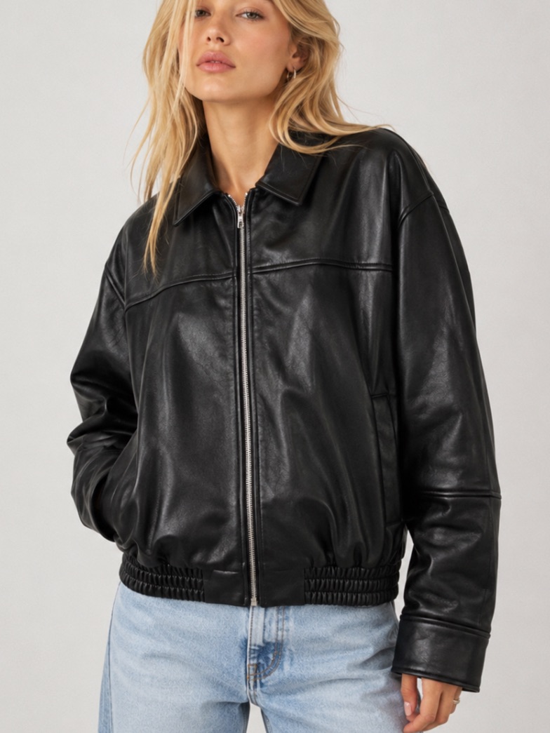 Zara Women's Black Faux Leather Bomber Jacket Size Medium